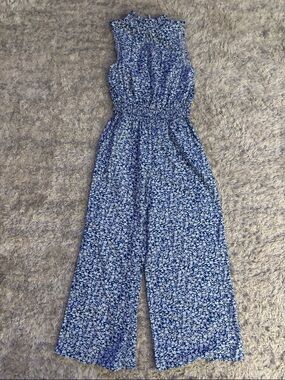 Blue Floral Sleeveless Jumpsuit